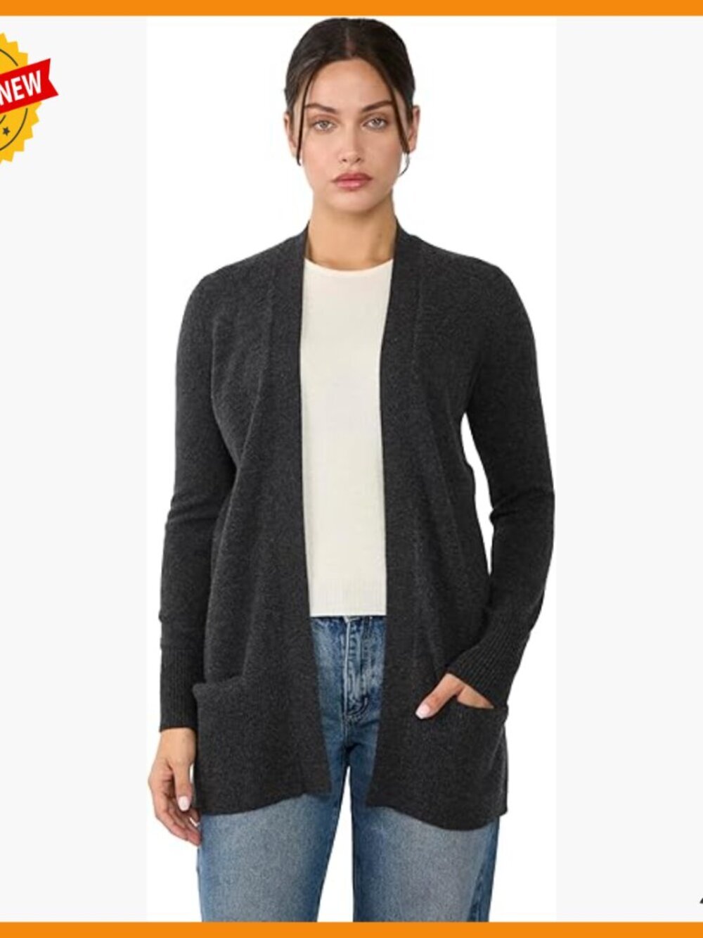 100% Cashmere Open Cardigan Sweater | Lightweight Slim Fit Long Cardigan